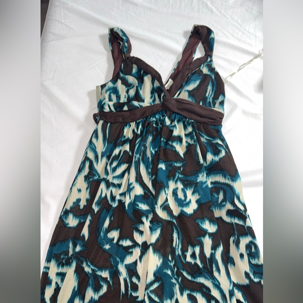 Maurices Teal, Brown & Cream Printed Sleeveless Dress